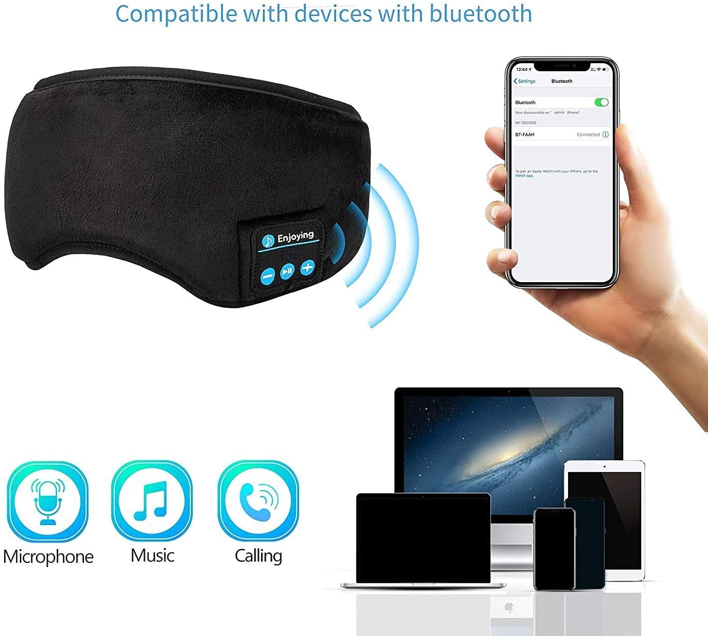 Bluetooth 5.0 Wireless 3D Sleep Mask Stereo Sleeping Eye Mask Headband Music Sleep Aid Soft Blindfold Bandage Eyes Cover Patch