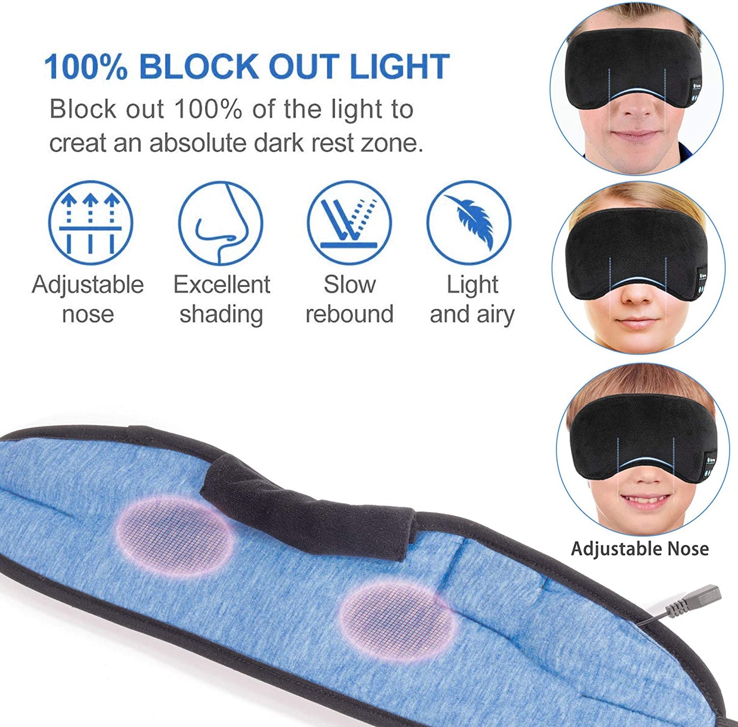 Bluetooth 5.0 Wireless 3D Sleep Mask Stereo Sleeping Eye Mask Headband Music Sleep Aid Soft Blindfold Bandage Eyes Cover Patch